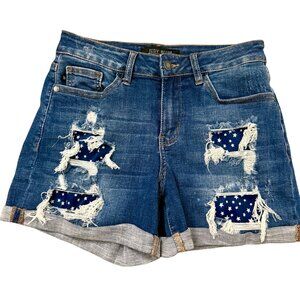 Judy Blue Denim Shorts Womens Size S High Waisted Rolled Cuff Star Print Pockets